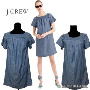 J. Crew Chambray Smocked Off-Shoulder Dress Blue Size 4